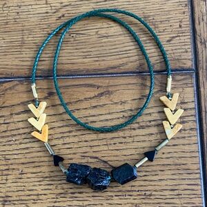 Dark Green Black Tourmaline & Honey Gold Stone Chevron Necklace from Free People